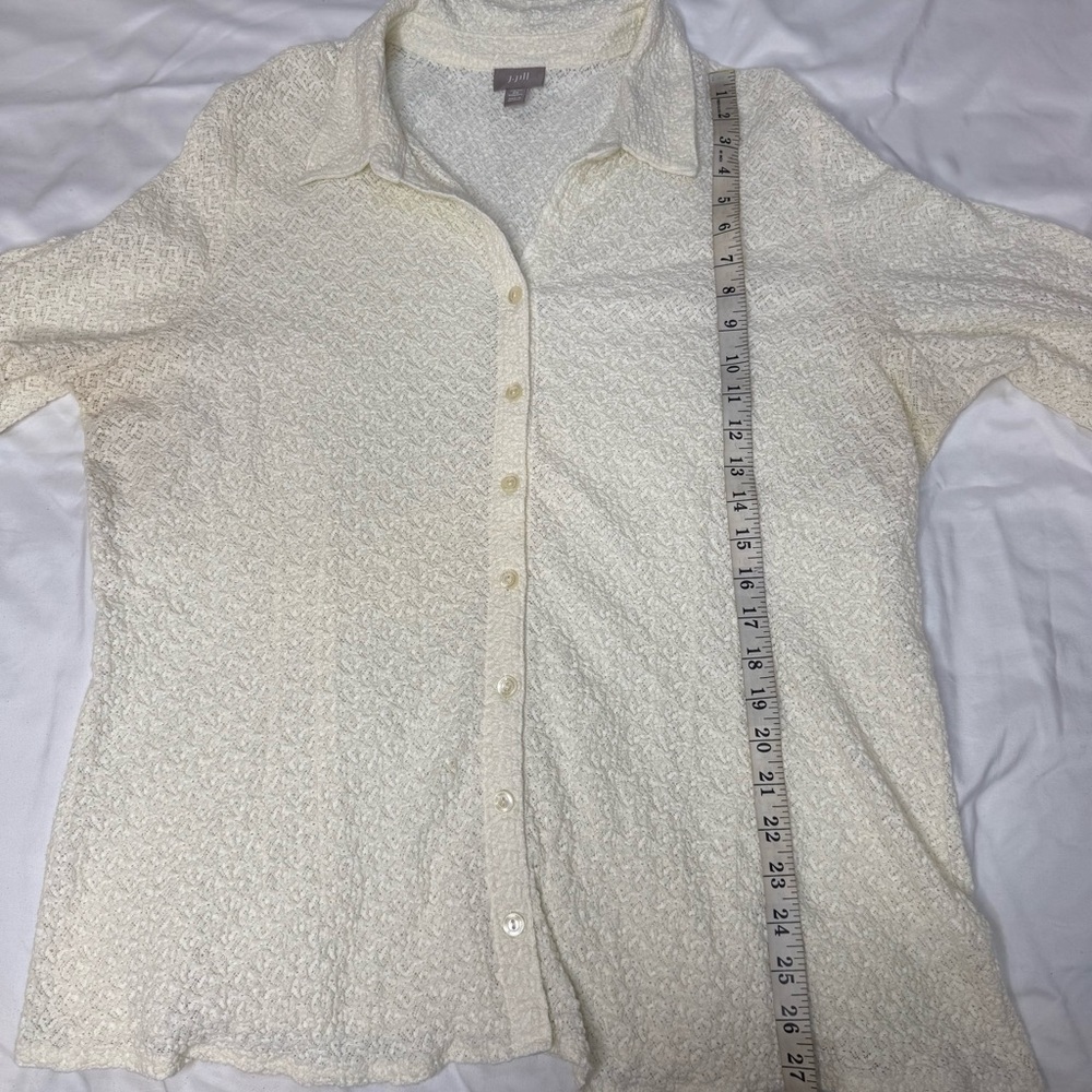 J. Jill stretch ivory crochet lace button down long sleeve blouse - Picture 11 of 16